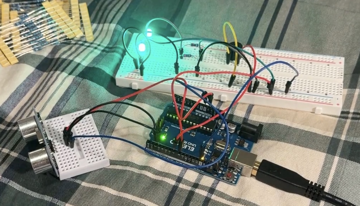 Side view of circuit on a breadboard