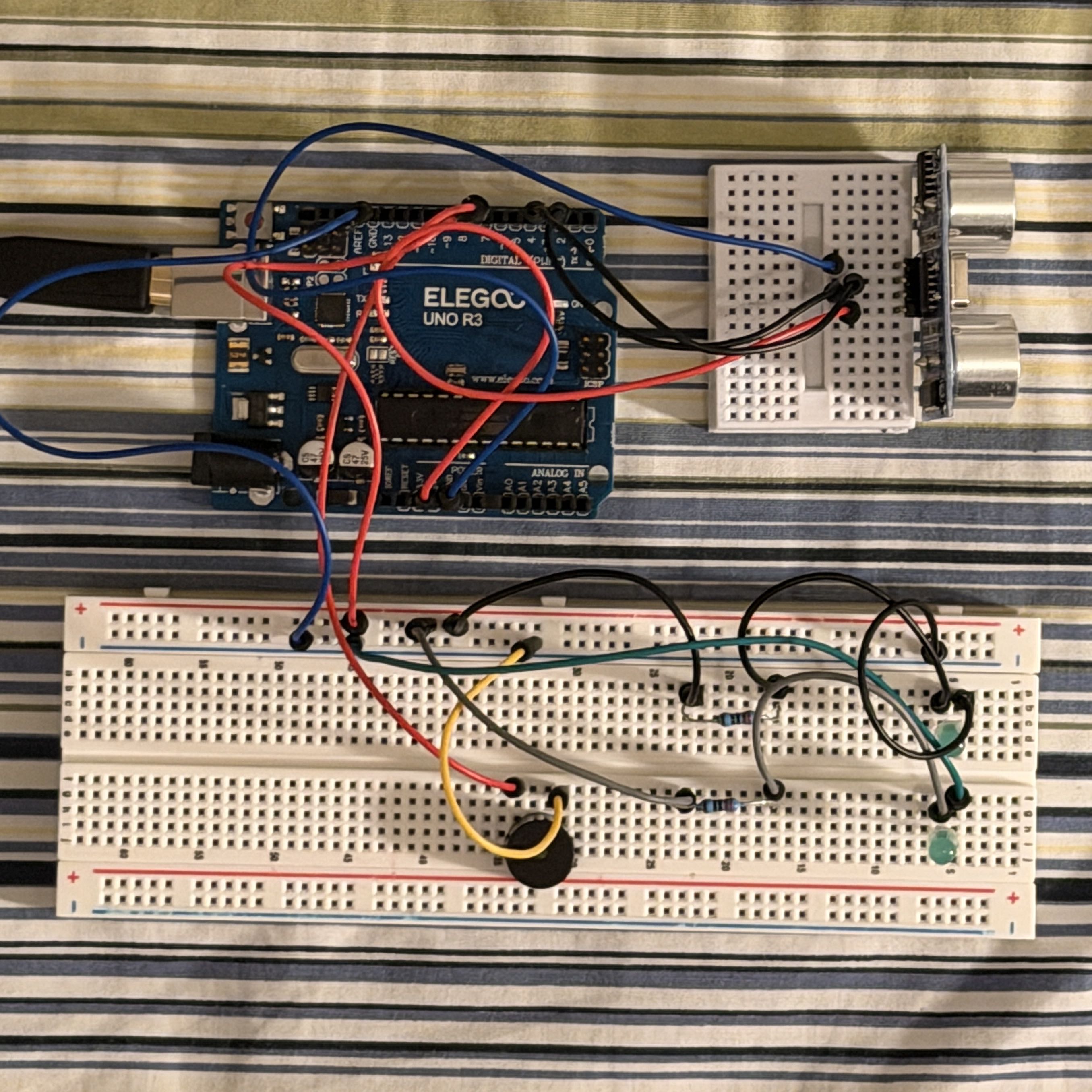 Top view of circuit on a breadboard